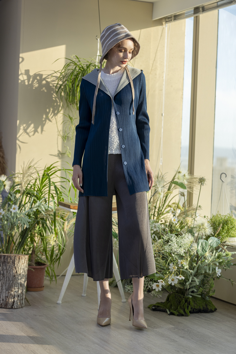 雙色俐落長版連帽外套